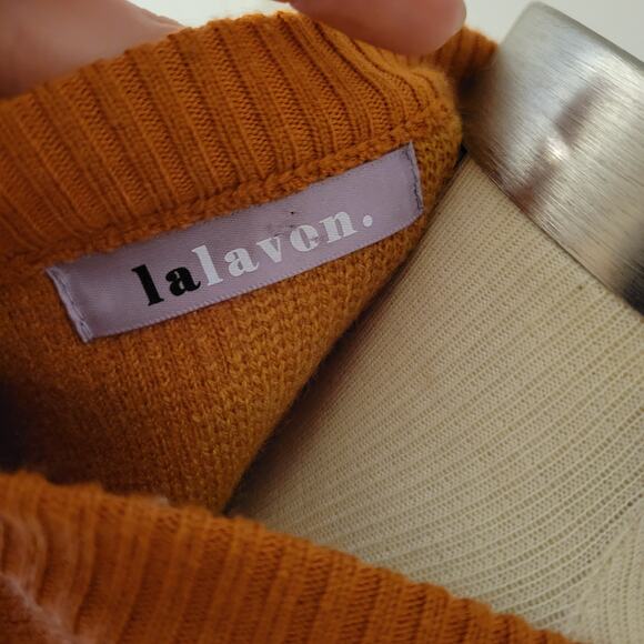 Oversized Checkered Knit Sweater Orange Yellow Lalavon Size Large - Picture 8 of 8